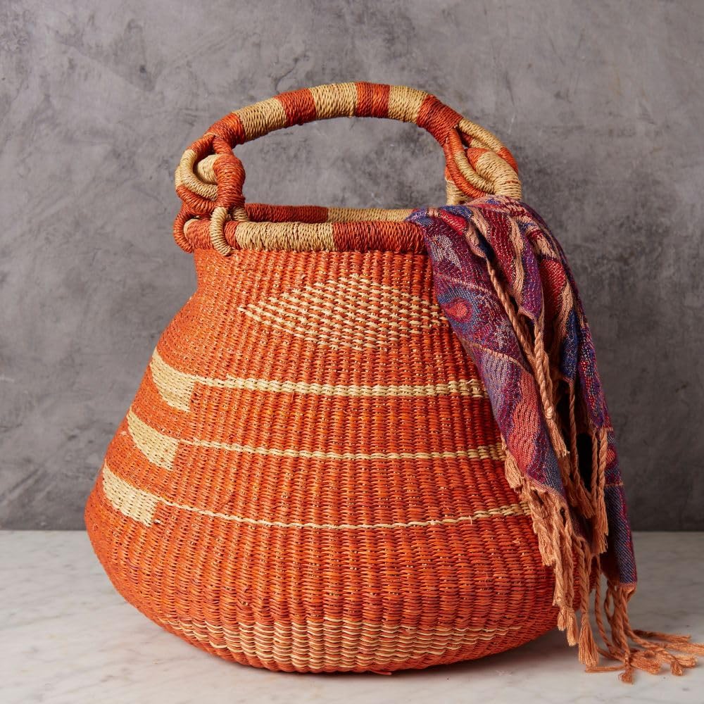 Home Bathroom Organizer - 16 Inch Woven Storage Basket Orange