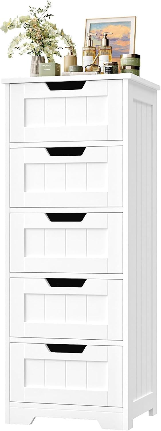 Home Bathroom Organizer - Freestanding Bathroom Storage Cabinet, Wooden Floor