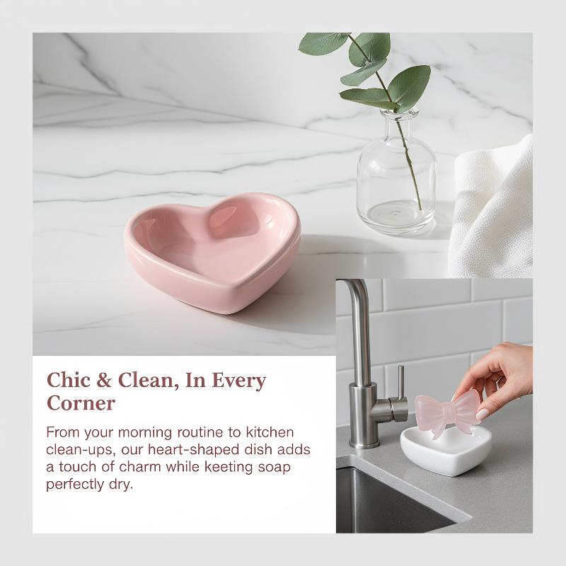 Home Bathroom Vanity - Cute Bow Heart Shaped Ceramic Soap