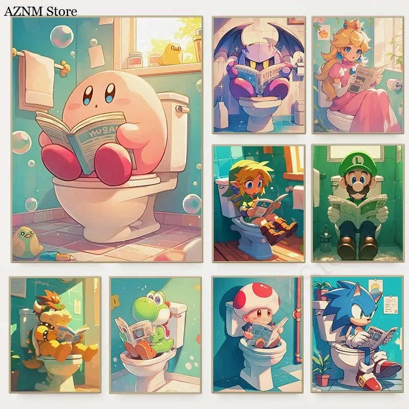 Home Design Bathroom - Funny Bathroom Cartoon Video Game Poster
