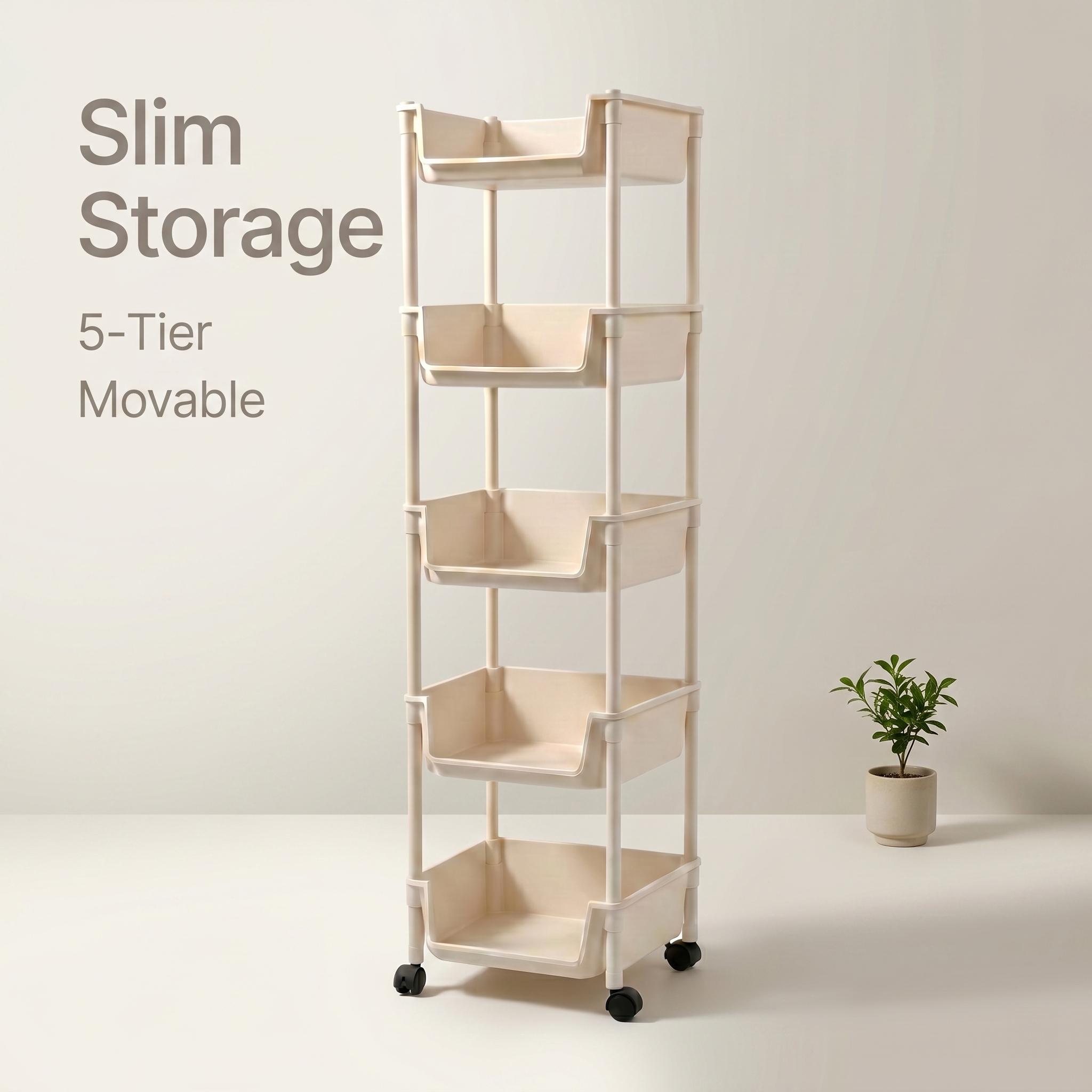 Home Bathroom Organizer - 5 Tier Slim Rolling Storage Cart