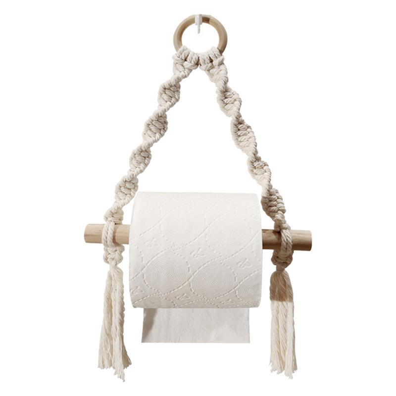 Home Bathroom Paper Towel Dispenser - Hand Woven Wooden Toilet Paper Holder