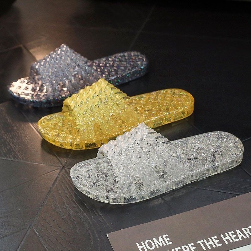 Home Bathroom Wear - Crystal Flat Slippers Summer Women's Shoes