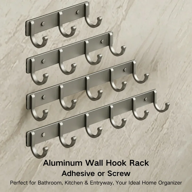 Home Bathroom Organizer - Aluminum Wall Hook Rack – No-Drill
