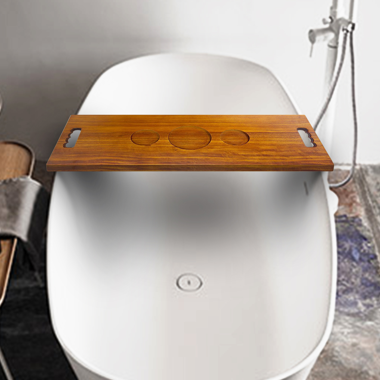 Solid Wood Bathtub Tray with S - Bath Caddy Tray 评论和价格