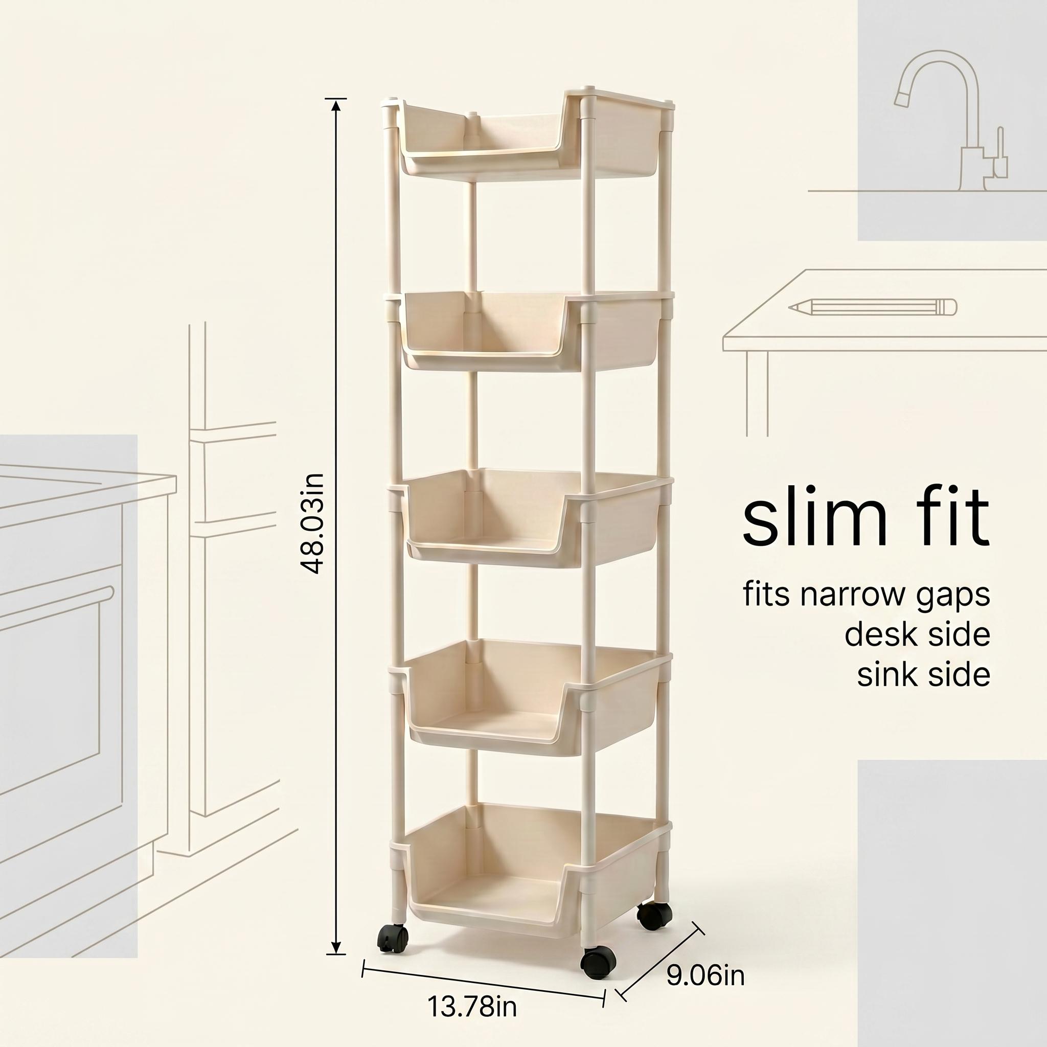 5 Tier Slim Rolling Storage Ca - Home Bathroom Organizer 评论和价格