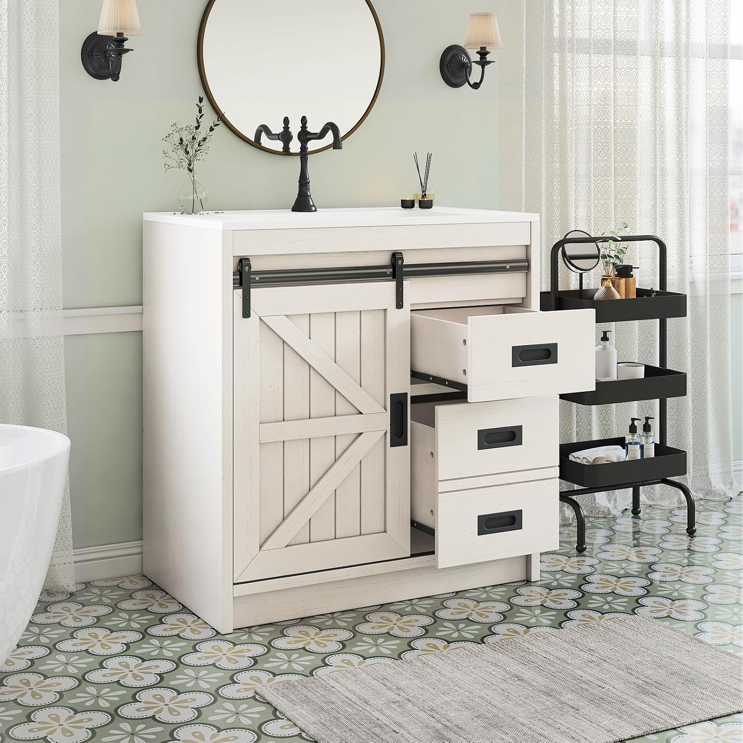 Large Farmhouse Bathroom Vanit - Home Bathroom Vanity 评论和价格