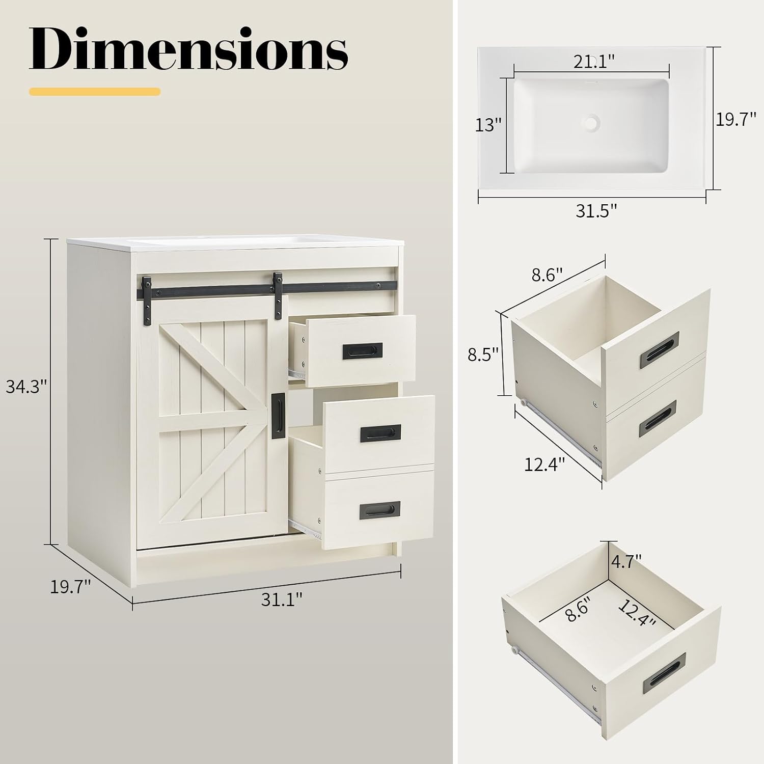 Large Farmhouse Bathroom Vanit - Home Bathroom Vanity 评论和价格