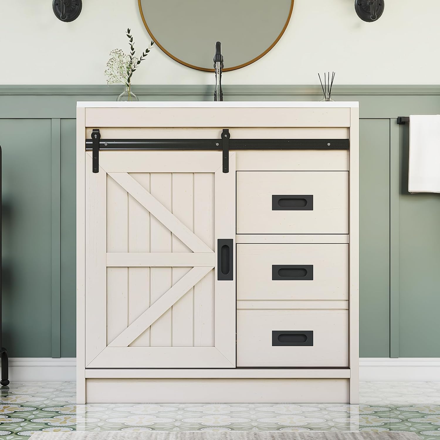 Large Farmhouse Bathroom Vanit - Home Bathroom Vanity 评论和价格