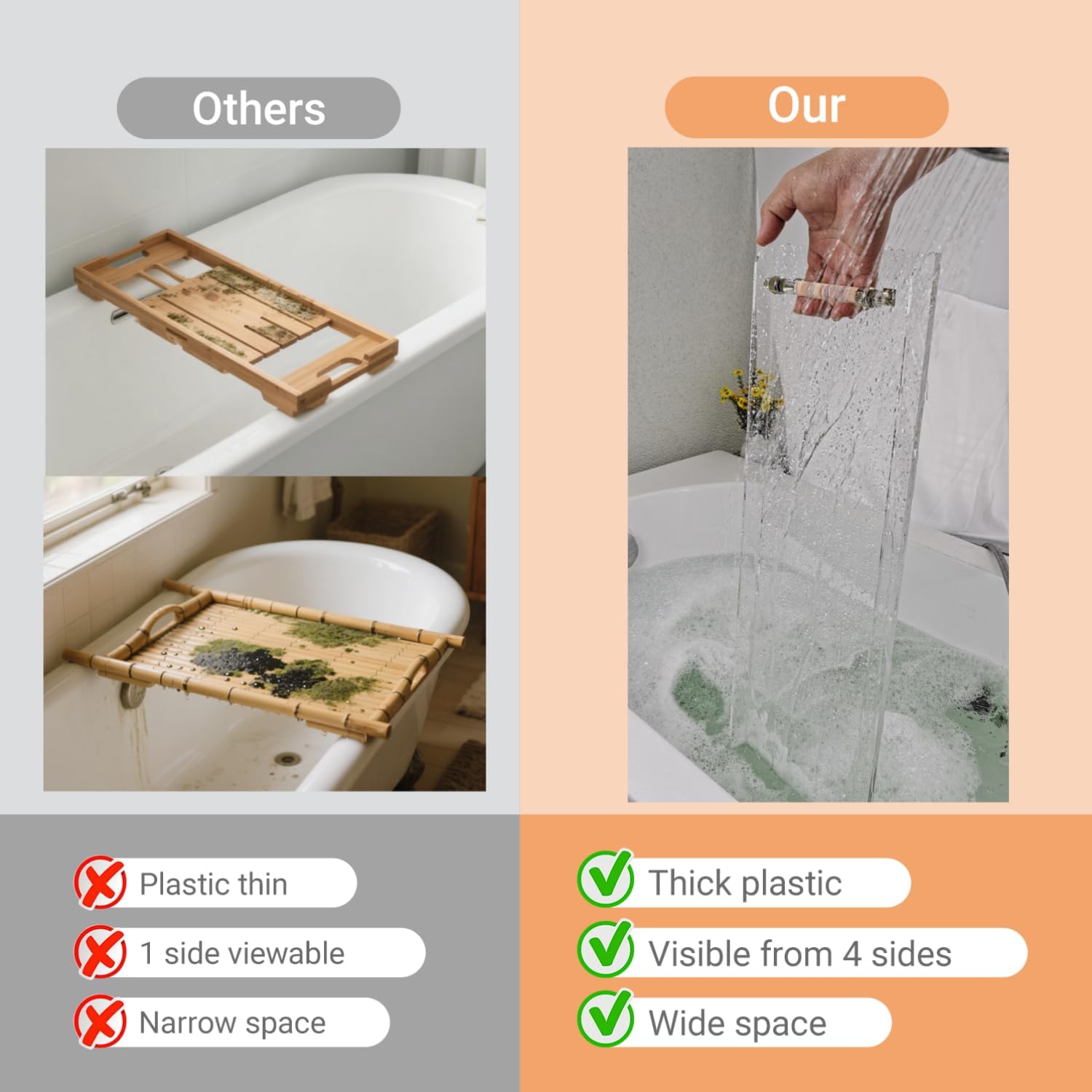 42 Inch Transparent Bathtub Ca - Bath Caddy Tray 评论和价格