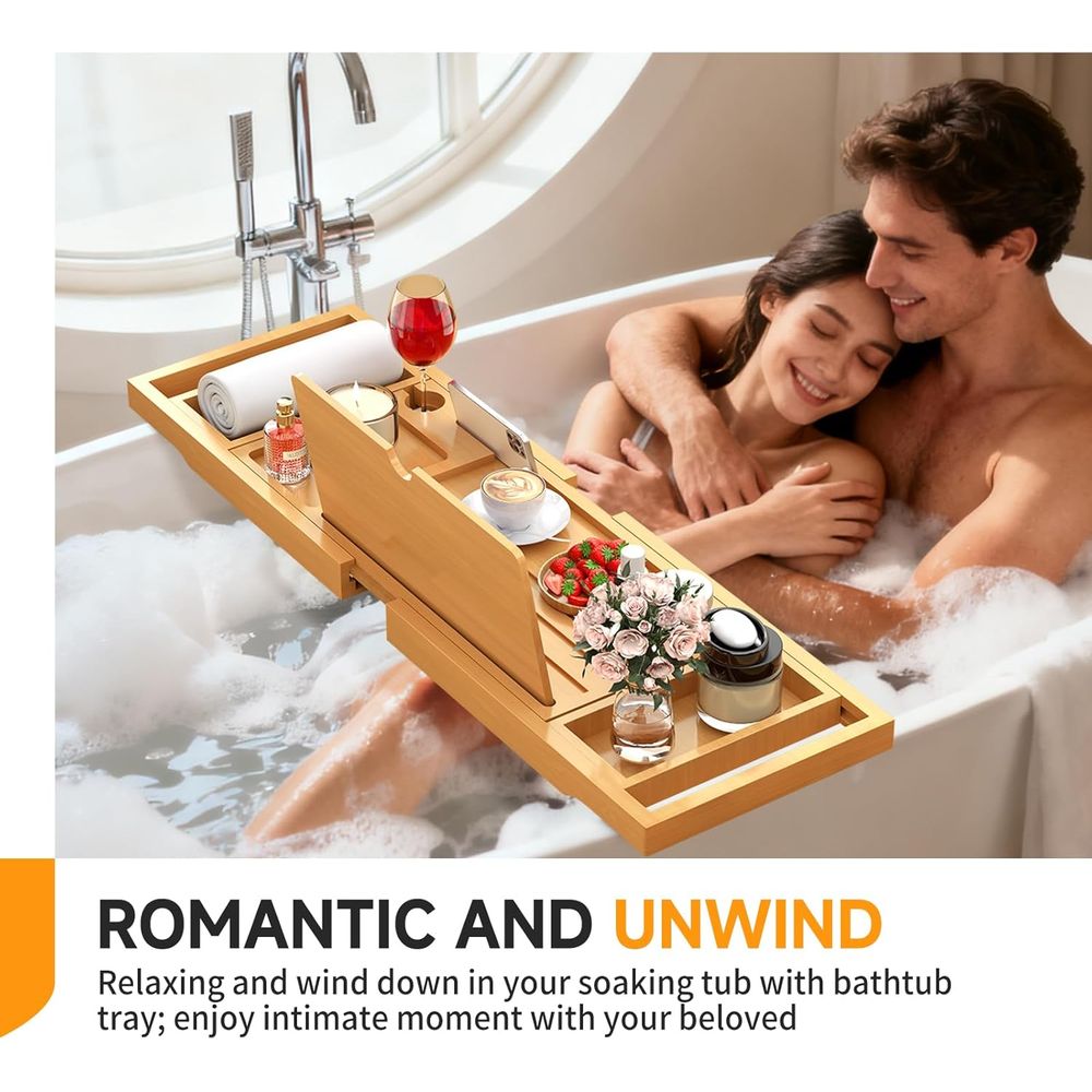 Elegant Bamboo Bath Caddy with - Bath Caddy Tray 评论和价格